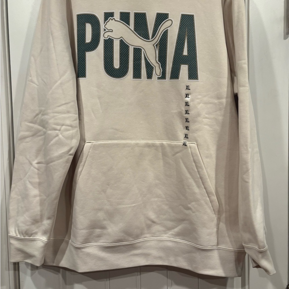 Puma Cream Pullover Hoodie with Teal Logo